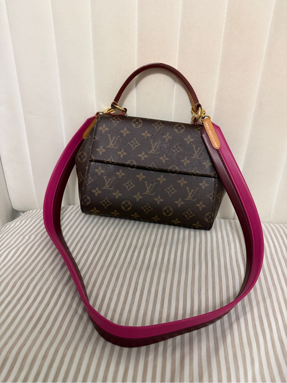 Louis Vuitton Monogram Shoulder Bag with Bright Pink Strap